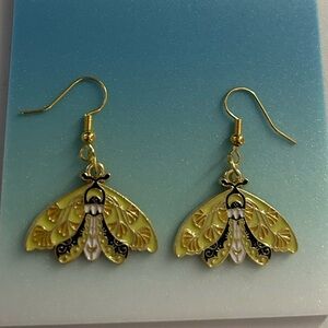 Handmade Elegant Gold and Black Moth Earrings
